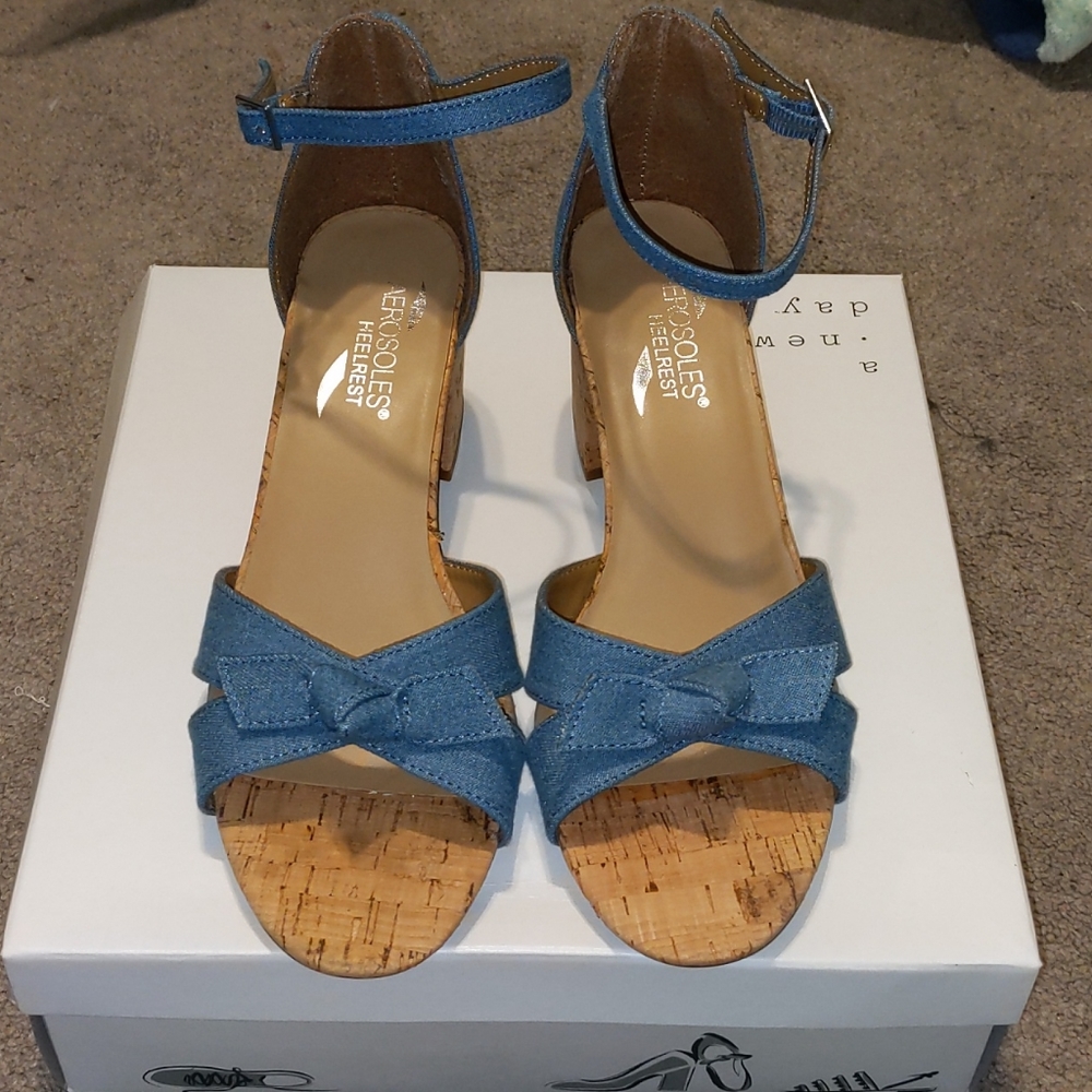 Denim heel sandals